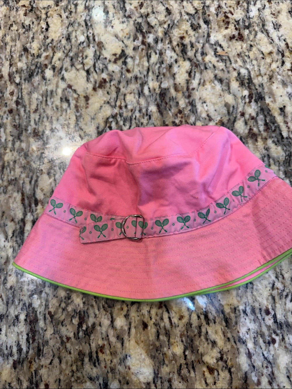 Pink Bucket Hat with Tennis Racket Trim